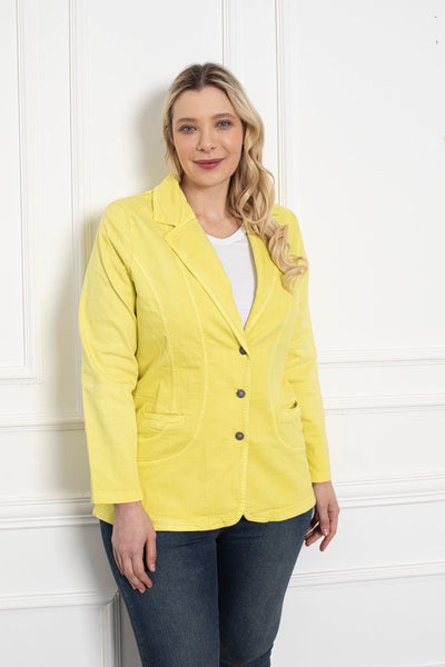 Maxi-Jacke aus Denim mit Revers - milchig gelb