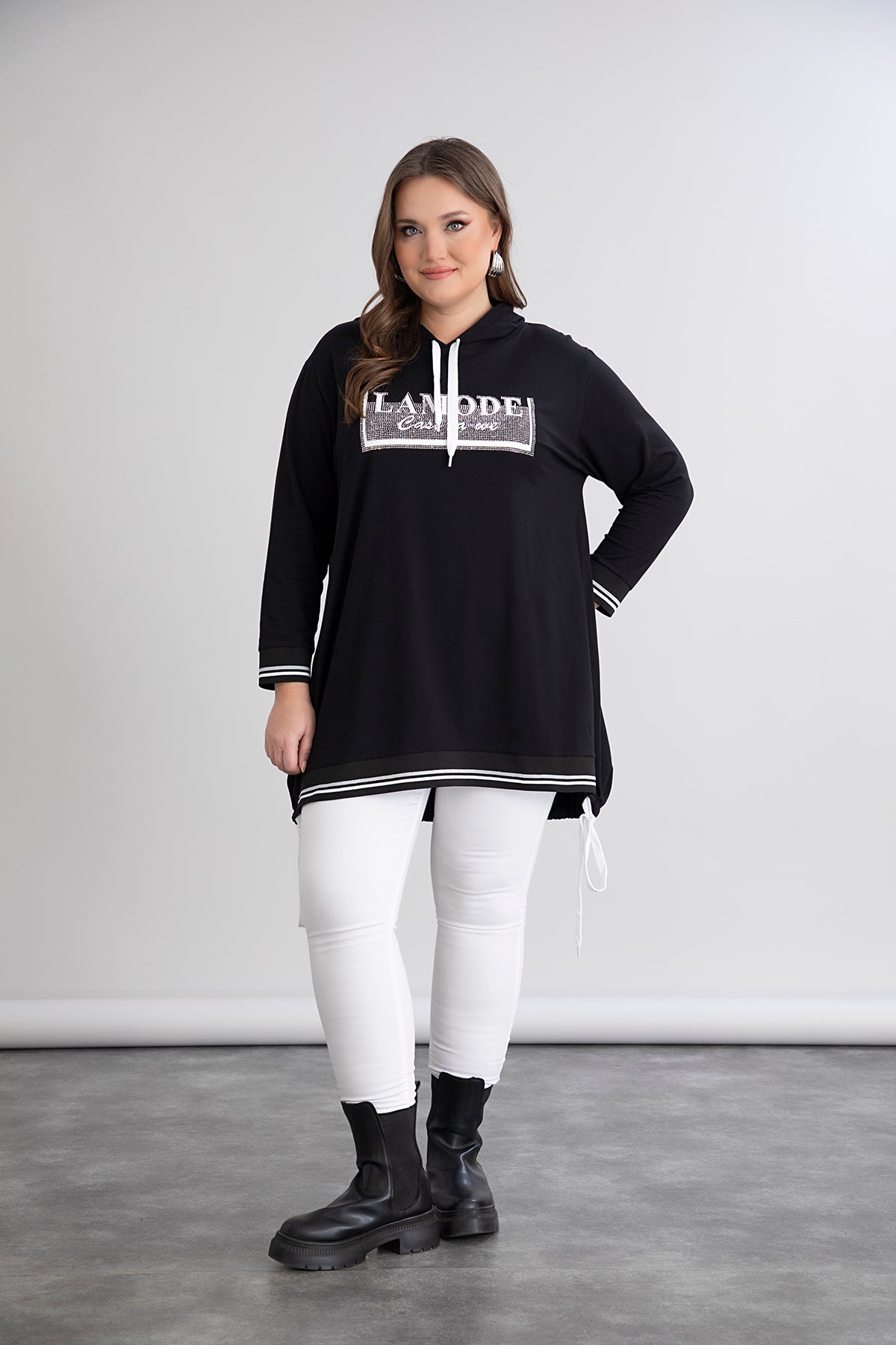 Baumwoll-Tunika mit Kapuze und Kordeln – A-Linie