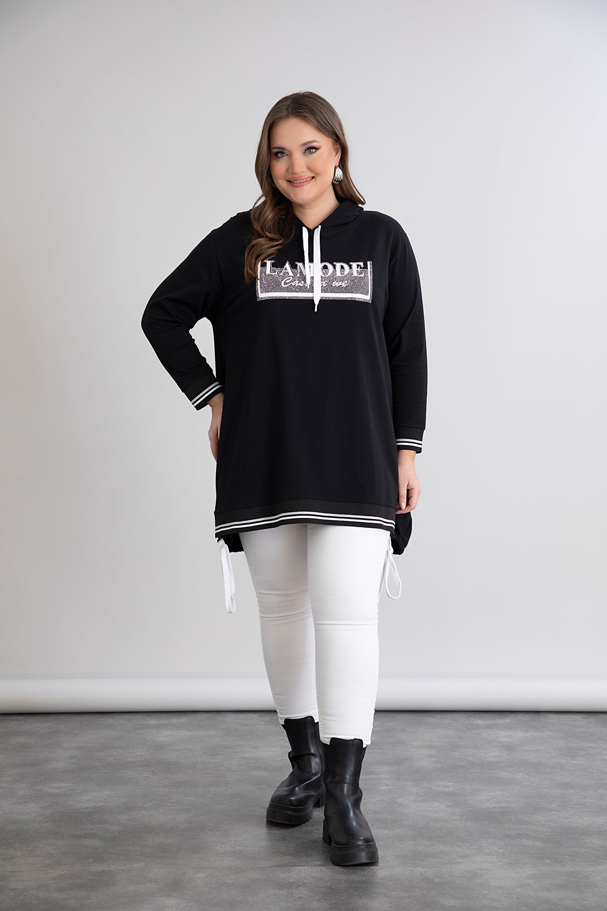 Baumwoll-Tunika mit Kapuze und Kordeln – A-Linie