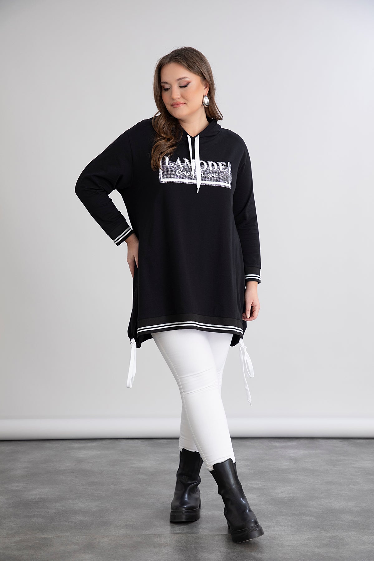 Baumwoll-Tunika mit Kapuze und Kordeln – A-Linie