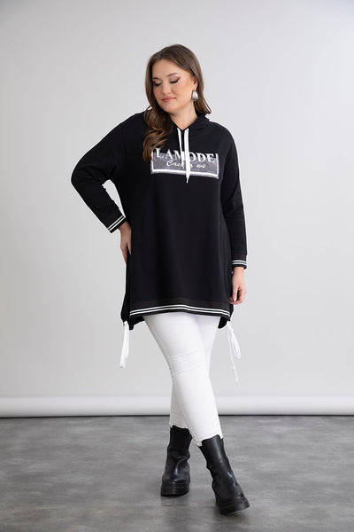 Baumwoll-Tunika mit Kapuze und Kordeln – A-Linie