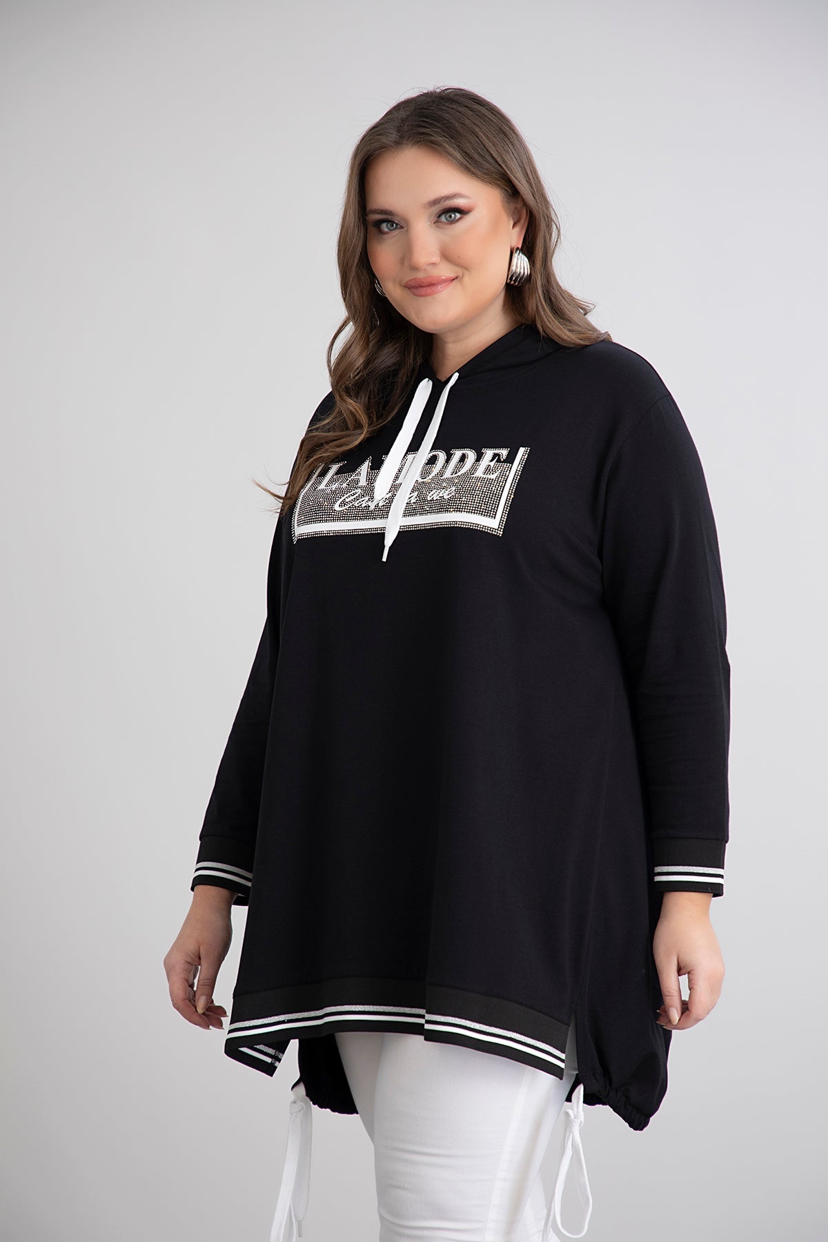 Baumwoll-Tunika mit Kapuze und Kordeln – A-Linie