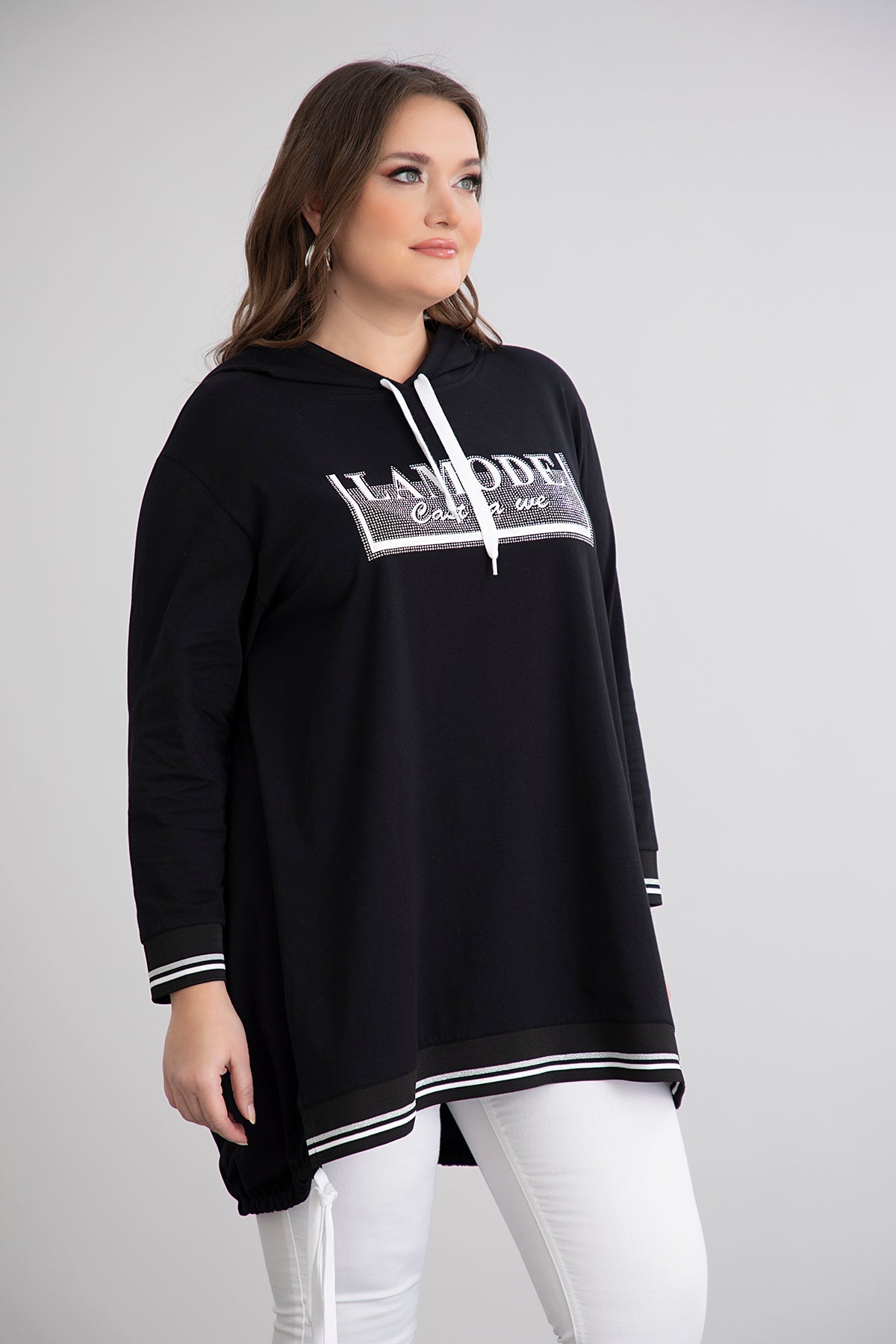 Baumwoll-Tunika mit Kapuze und Kordeln – A-Linie