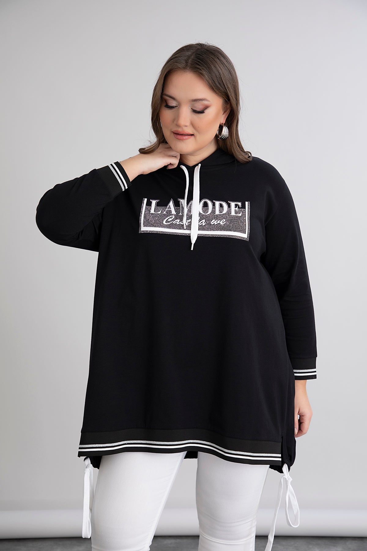 Baumwoll-Tunika mit Kapuze und Kordeln – A-Linie