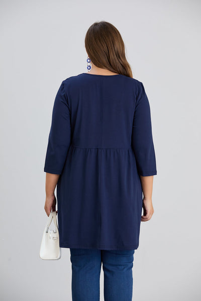 Longshirt A-Linie, Carree-Ausschnitt, 3/4-Arm in Dunkelblau