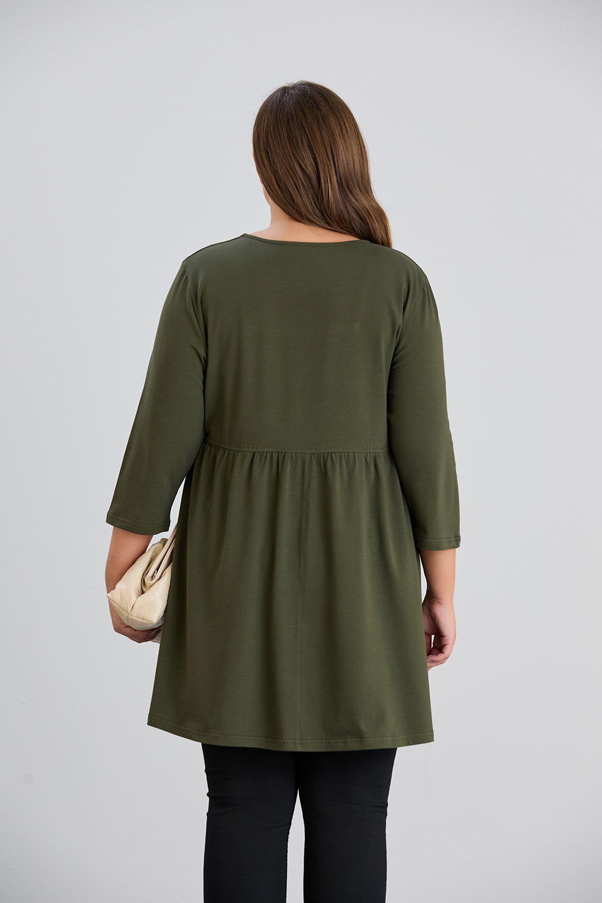 Longshirt, A-Linie, Carree-Ausschnitt, 3/4-Arm - Khaki