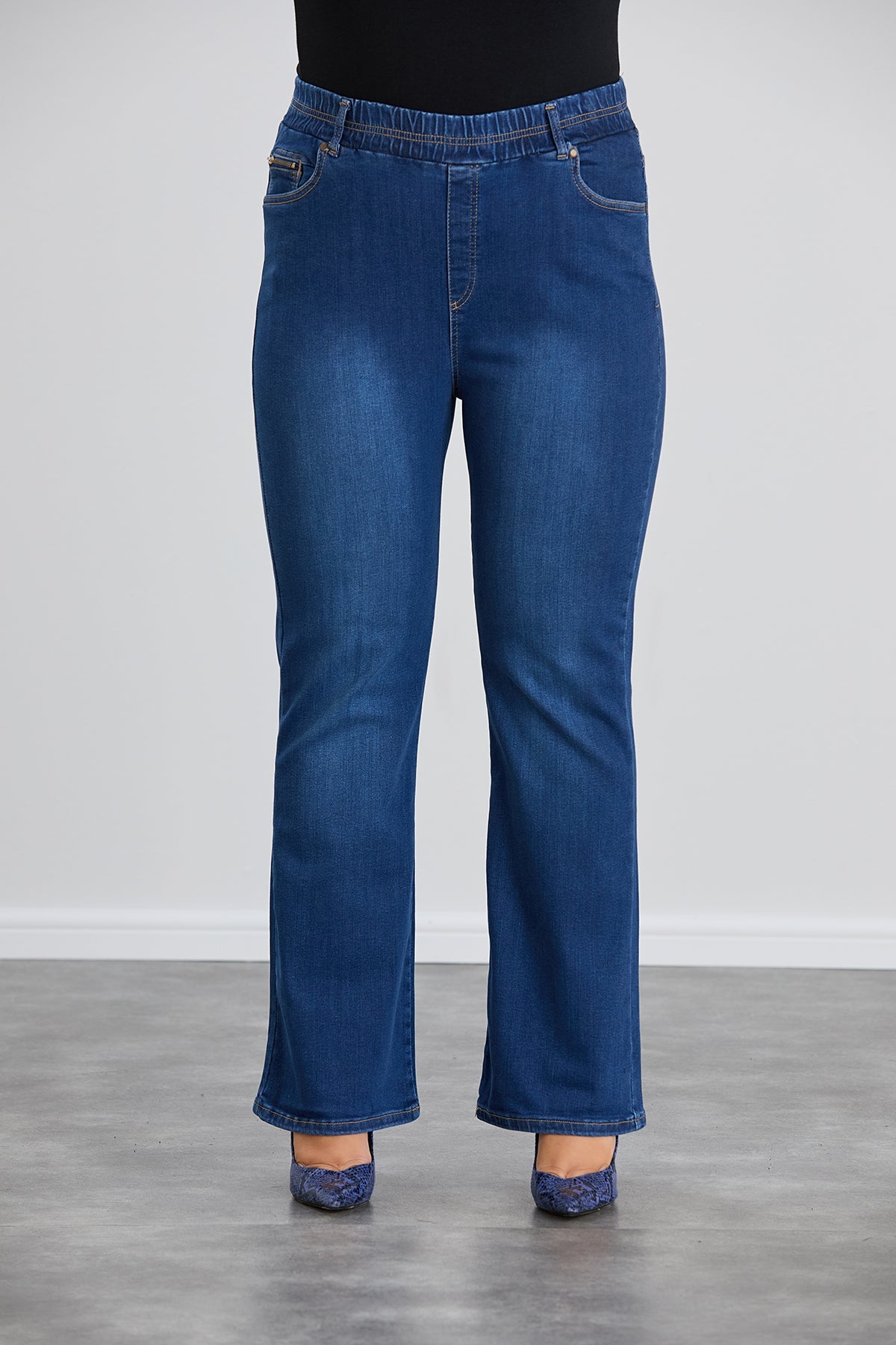 Bootcut-Jeans mit elastischem Bund - Blau