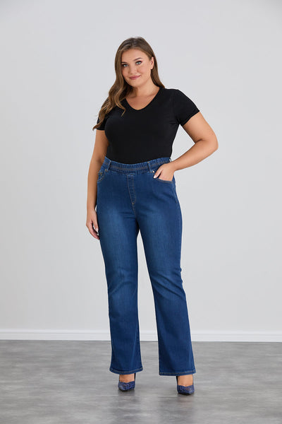 Bootcut-Jeans mit elastischem Bund - Blau