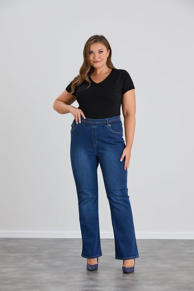 Bootcut-Jeans mit elastischem Bund - Blau