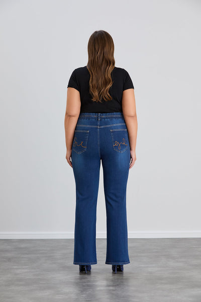 Bootcut-Jeans mit elastischem Bund - Blau