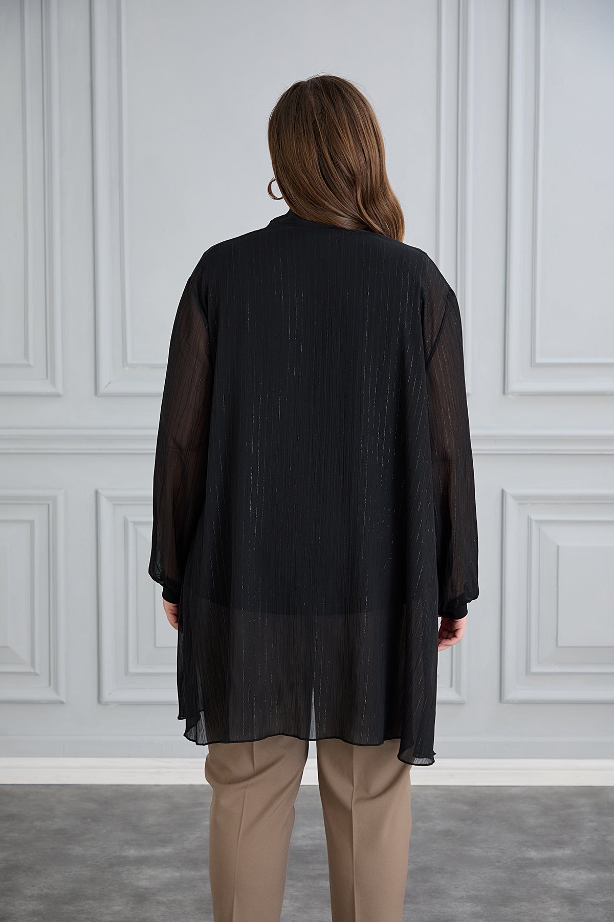 Elegante Chiffonjacke mit Top – Schwarz