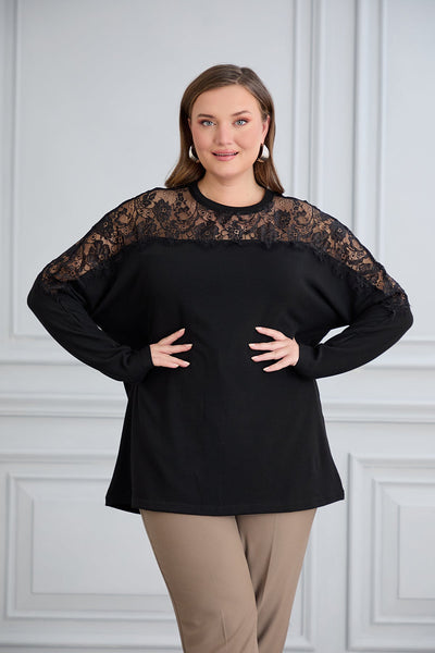 Elegante Jersey-Bluse mit Spitze in Übergrößen