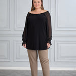 Tunika mit schicken Ärmeln aus Chiffon – Schwarz