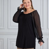 Tunika mit schicken Ärmeln aus Chiffon – Schwarz