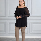 Tunika mit schicken Ärmeln aus Chiffon – Schwarz