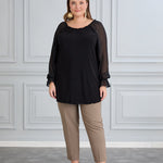 Tunika mit schicken Ärmeln aus Chiffon – Schwarz