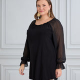 Tunika mit schicken Ärmeln aus Chiffon – Schwarz