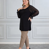 Tunika mit schicken Ärmeln aus Chiffon – Schwarz