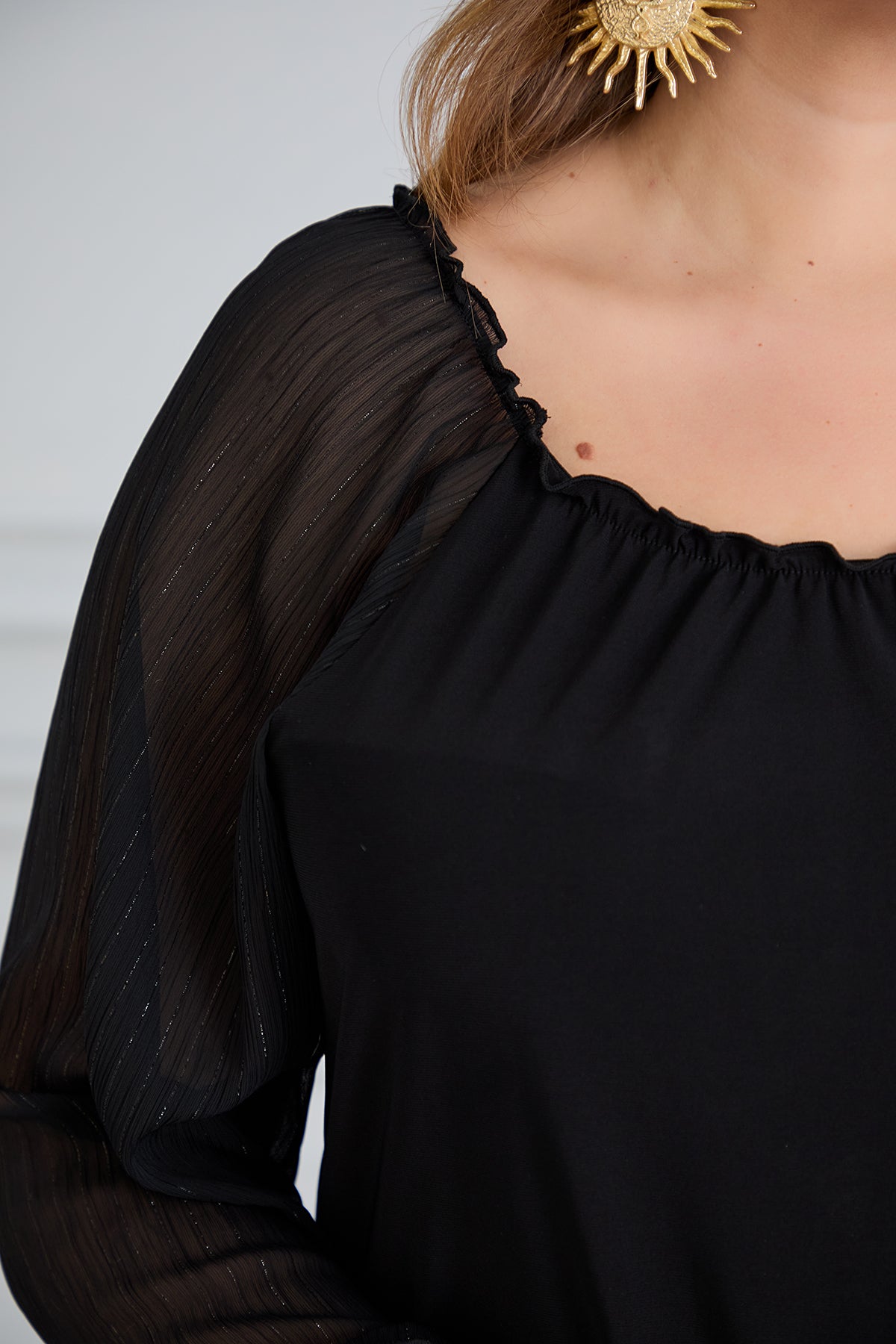 Tunika mit schicken Ärmeln aus Chiffon – Schwarz