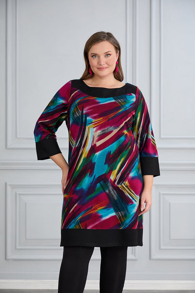 Tunika-Kleid aus elastischem Jersey mit farbigem Muster