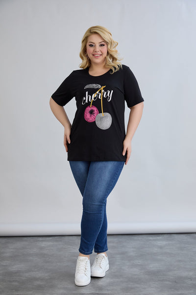 Baumwoll-T-Shirt mit Steinen Cherry