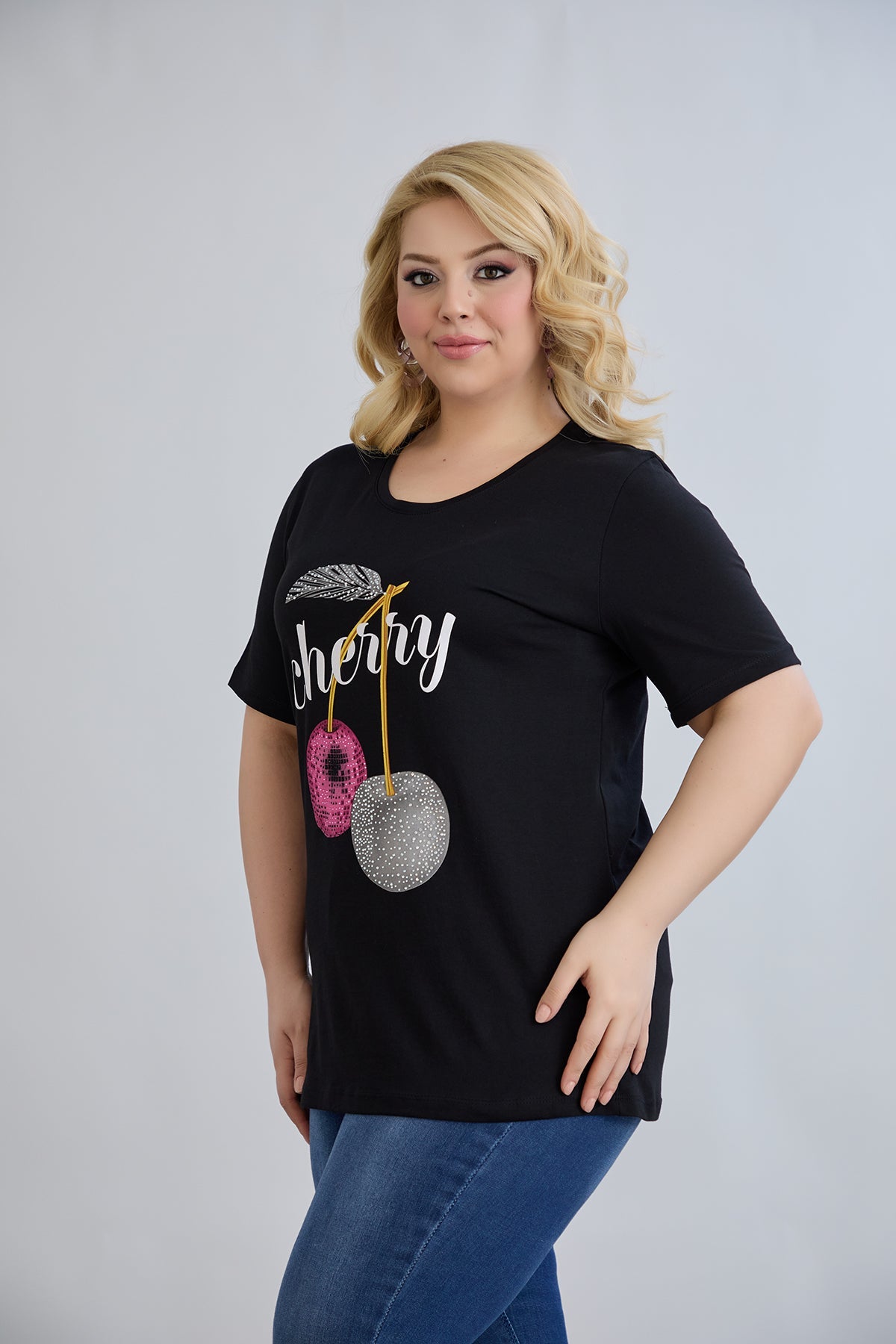 Baumwoll-T-Shirt mit Steinen Cherry
