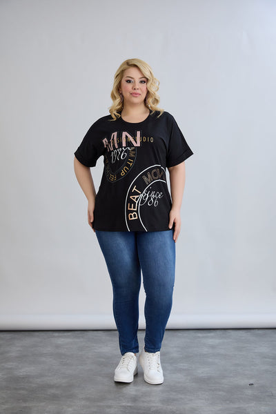 Baumwoll-T-Shirt mit Print – Große Größen 1986 - Schwarz