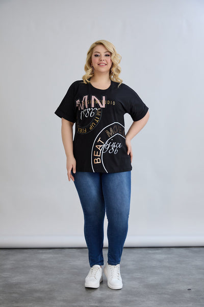 Baumwoll-T-Shirt mit Print – Große Größen 1986 - Schwarz