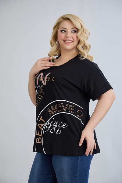 Baumwoll-T-Shirt mit Print – Große Größen 1986 - Schwarz