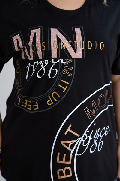 Baumwoll-T-Shirt mit Print – Große Größen 1986 - Schwarz
