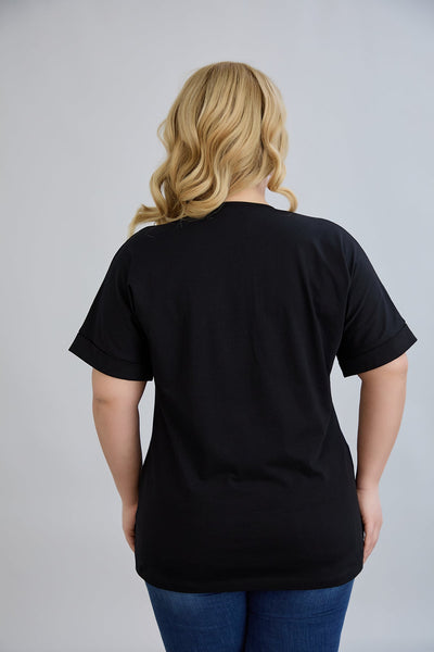 Baumwoll-T-Shirt mit Print – Große Größen 1986 - Schwarz
