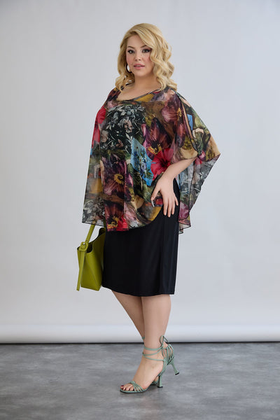 Kleid mit Chiffon und Schulterakzent - Weinrot