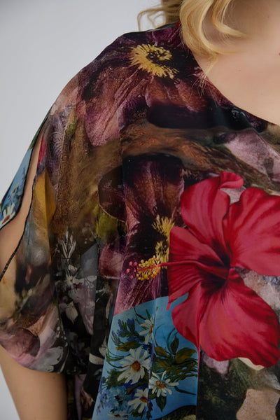 Kleid mit Chiffon und Schulterakzent - Weinrot