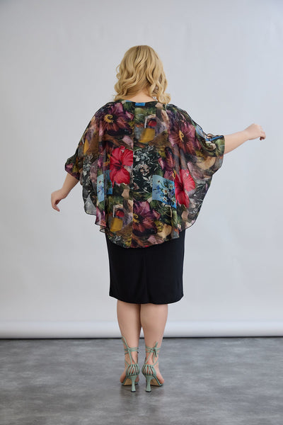Kleid mit Chiffon und Schulterakzent - Weinrot