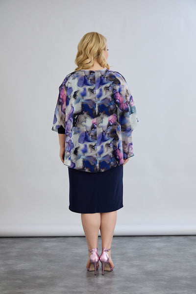 Kleid mit Chiffon und Schulterakzent - Dunkelblau