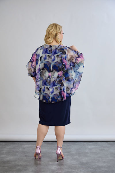 Kleid mit Chiffon und Schulterakzent - Dunkelblau