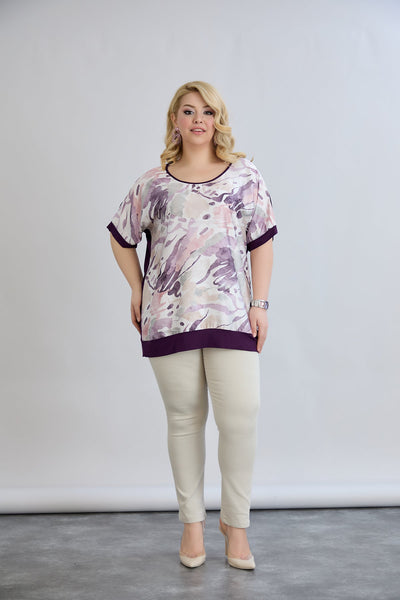 Bluse mit Viskosedruck auf dem Rücken - Lila Pastell