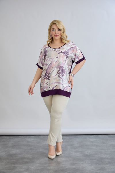 Bluse mit Viskosedruck auf dem Rücken - Lila Pastell