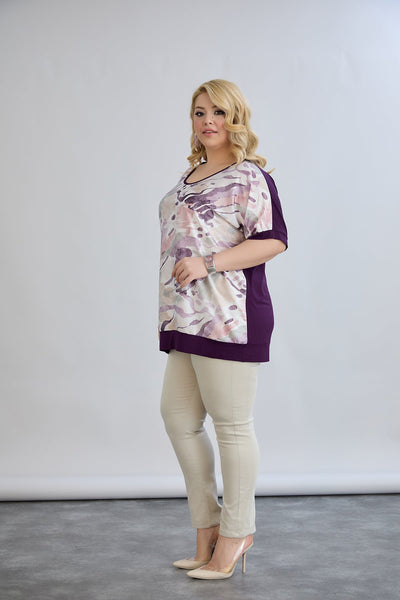 Bluse mit Viskosedruck auf dem Rücken - Lila Pastell