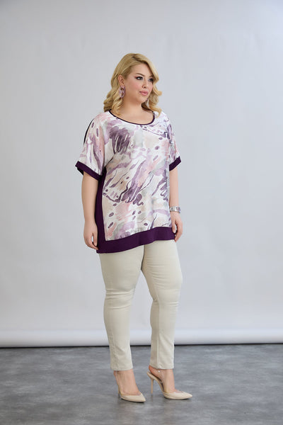 Bluse mit Viskosedruck auf dem Rücken - Lila Pastell