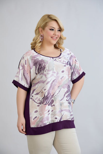 Bluse mit Viskosedruck auf dem Rücken - Lila Pastell