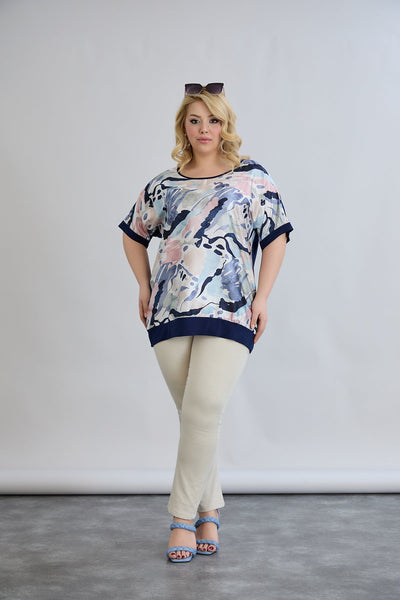 Rückenbluse mit Viskosedruck - Blau Pastell