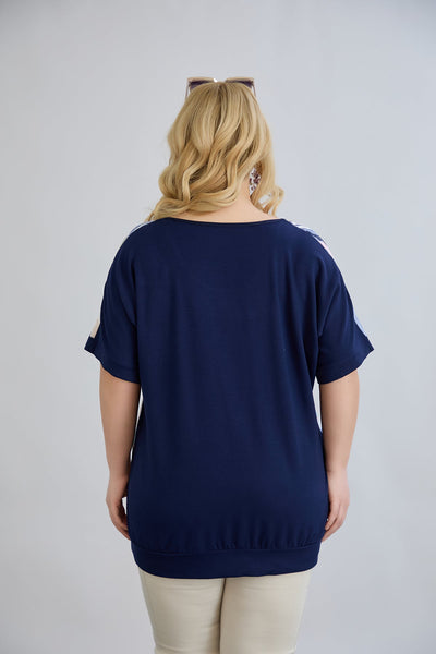 Rückenbluse mit Viskosedruck - Blau Pastell