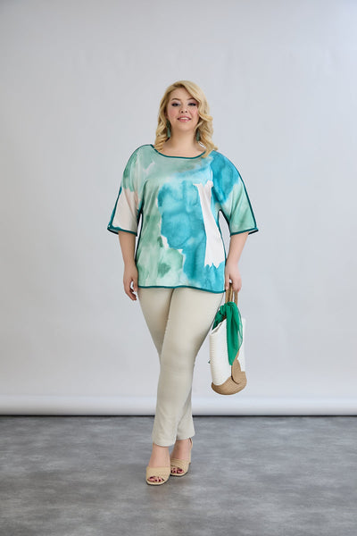 Kurzärmelige Bluse mit Rückenakzent - Mittelmeer