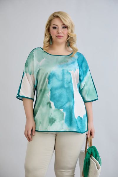 Kurzärmelige Bluse mit Rückenakzent - Mittelmeer