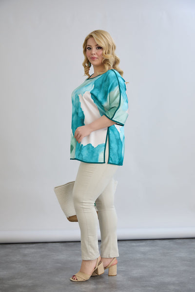 Kurzärmelige Bluse mit Rückenakzent - Mittelmeer