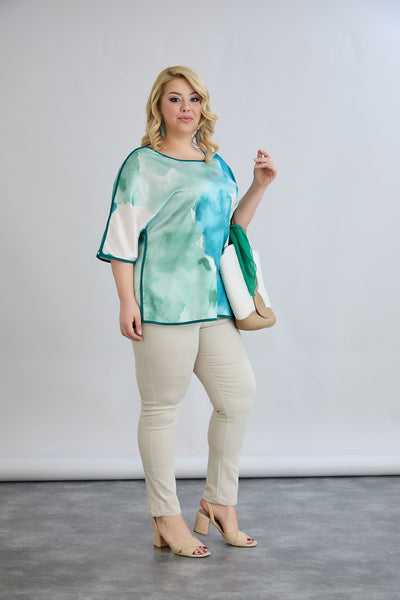 Kurzärmelige Bluse mit Rückenakzent - Mittelmeer