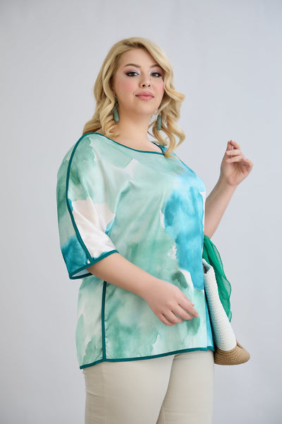 Kurzärmelige Bluse mit Rückenakzent - Mittelmeer