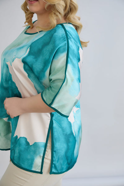 Kurzärmelige Bluse mit Rückenakzent - Mittelmeer