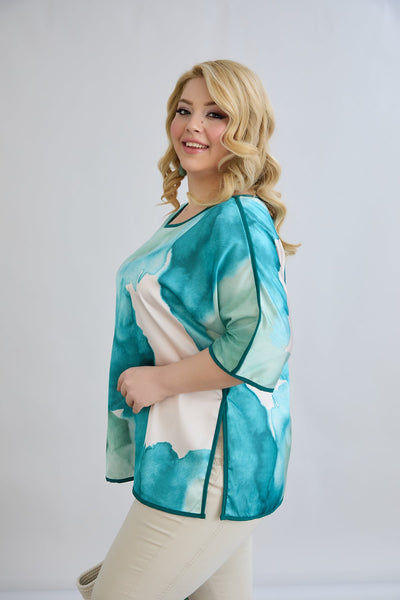 Kurzärmelige Bluse mit Rückenakzent - Mittelmeer